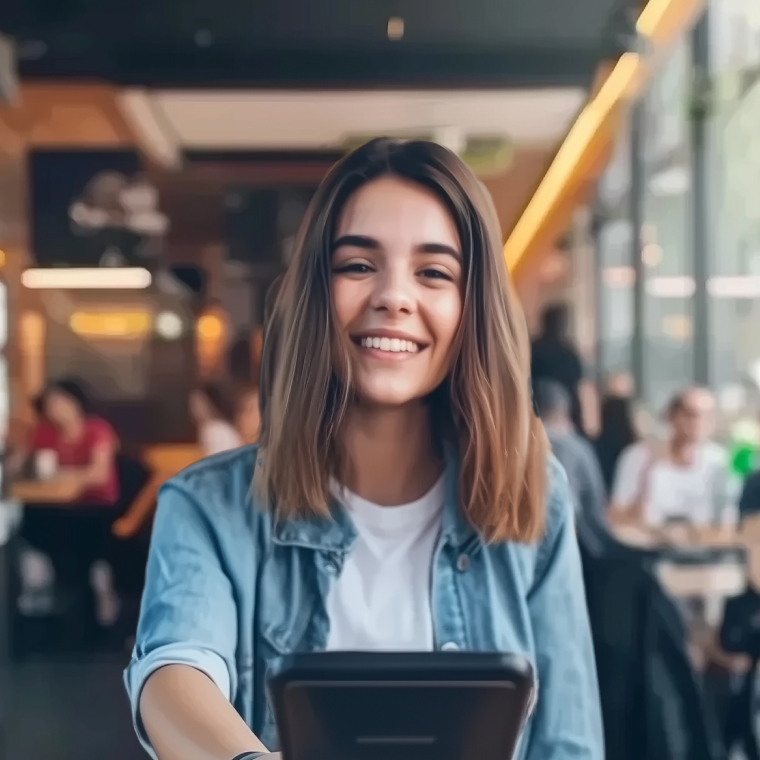 Woman paying with phone